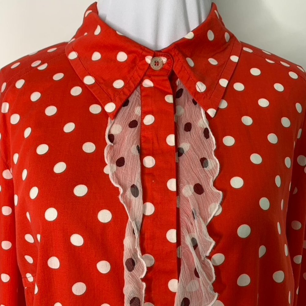 Christian Lacroix Women's Red White Polka Dot Long Sleeve Button Down Shirt 44 - Picture 3 of 15